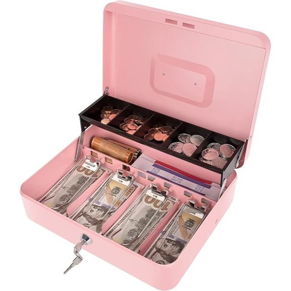 Cash Box with Lock Money Tray Pink Large