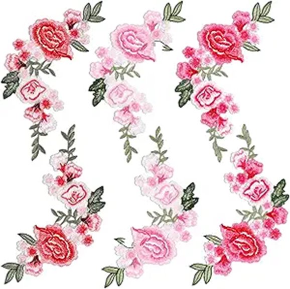 6pcs Pink Peony Embroidered Sew-On Patches