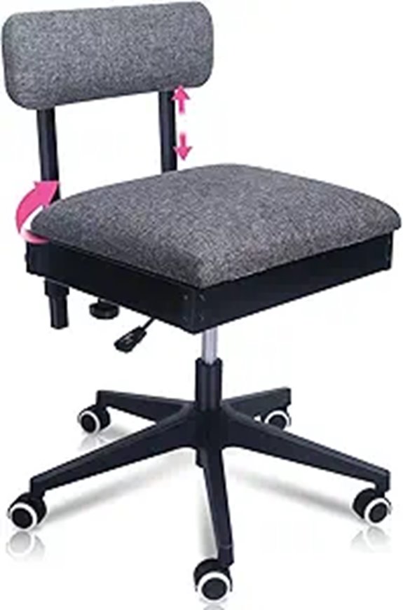 Pink Power Sewing Chair with Wheels and Adjustable Back