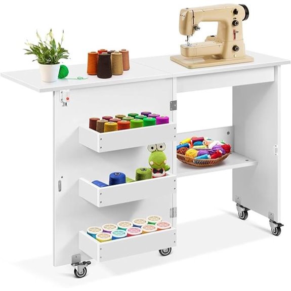 VIVOHOME Folding Sewing Table with Storage