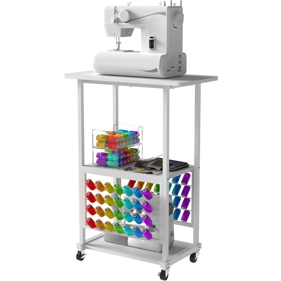 Rolling Craft Table with Spools & Storage Shelves