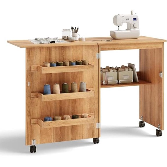 Giantex Folding Sewing Table with Storage and Wheels