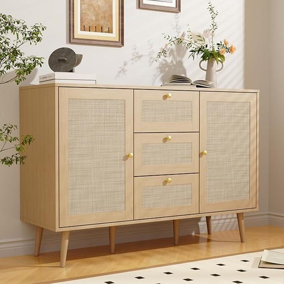 Rattan Buffet Cabinet with Drawers and Adjustable Shelf