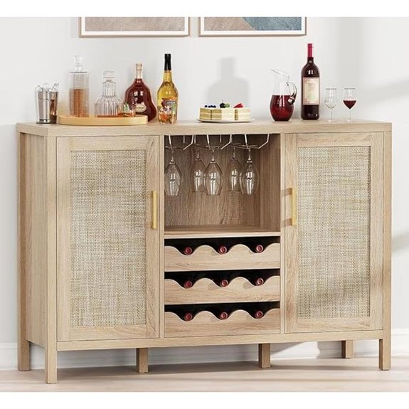 Rattan Wine Bar Cabinet with Glass Holder and Drawer