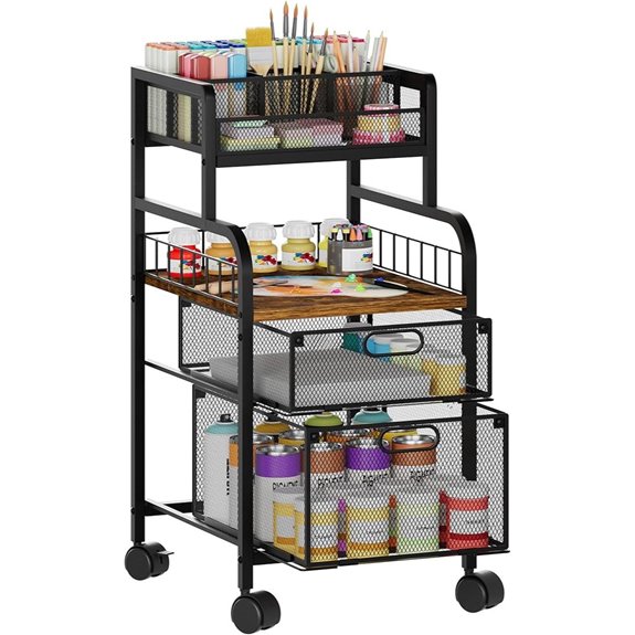 SWTYMIKI Rolling Cart with Drawers and Wood Shelf