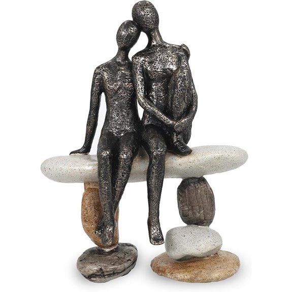 Romantic Couple Sculpture on Stone Bench Home Decor