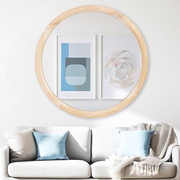 MAGFLERUM 24-Inch Round Wood Mirror Wall Decor