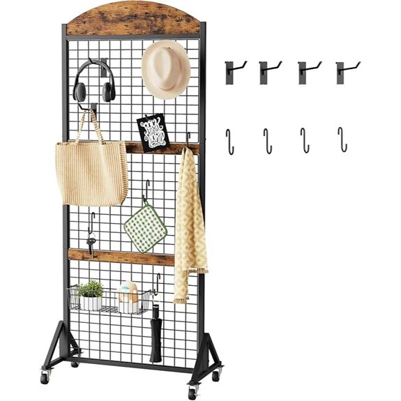 Movable Rustic Brown & Black Grid Wall Panel Rack