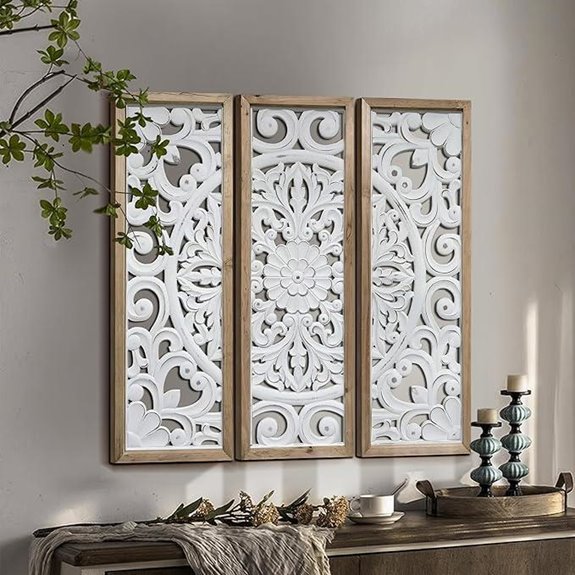 XIAOAIKA Wood Wall Art Set of 3 Rustic Floral Panels