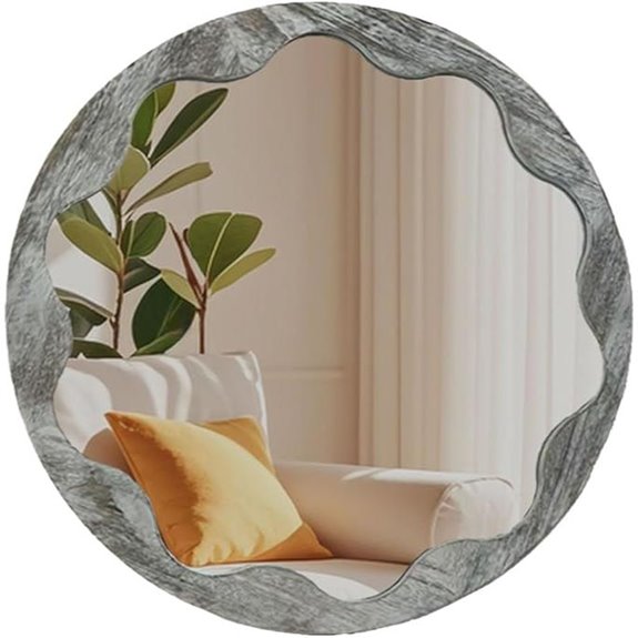 Round Wood Wall Mirror 24-Inch Rustic Frame