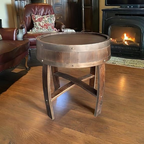 Whiskey Barrel-Style Rustic End Table for Small Spaces