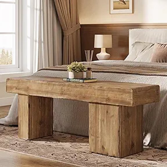 Rustic Solid Wood Bench with Artistic Legs