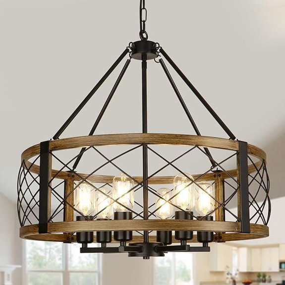 Rustic 6-Light Wood Grain Chandelier for Dining Area