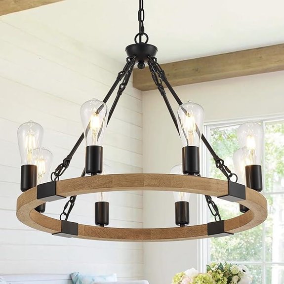 8-Light Wooden Wagon Wheel Chandelier for Farmhouse
