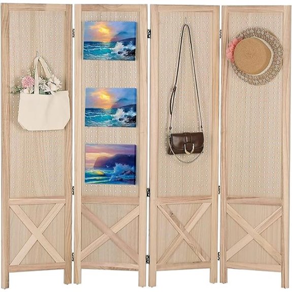 Wnutrees 4-Panel Rustic Wooden Room Divider