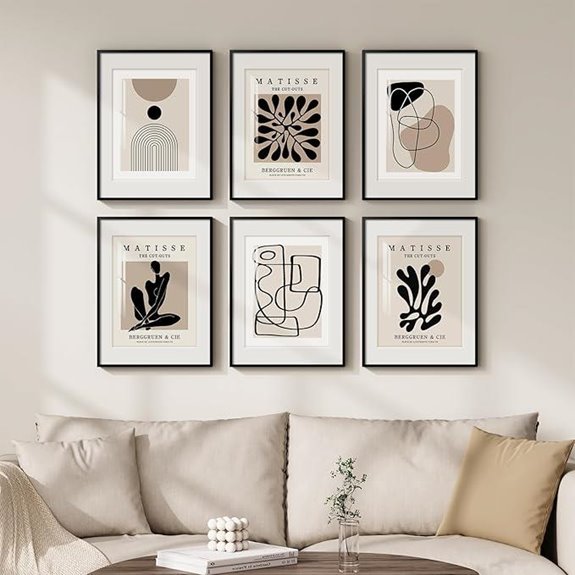Neutral Abstract Wall Art Set of 6 for Living Room
