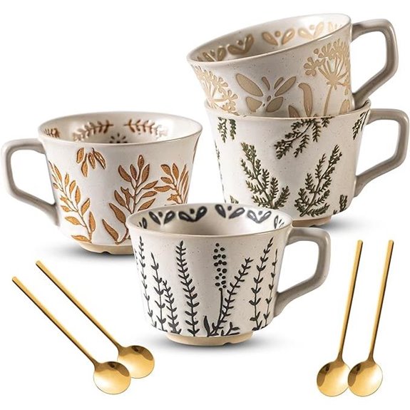 Ceramic Mug Set of 4 with Spoons