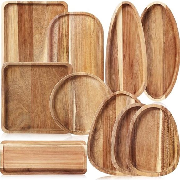 Acacia Wood Serving Platter Set (10 Pieces)
