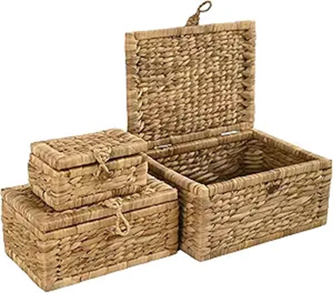 Wicker Storage Baskets with Lids (Set of 3)