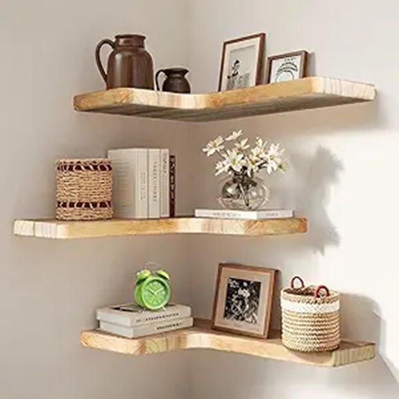 Floating Corner Shelves Set of 3 Solid Wood Storage