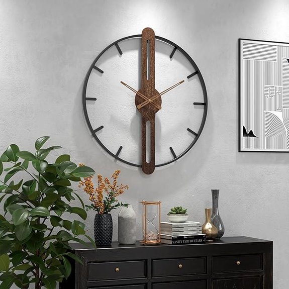 Modern Walnut Wall Clock Silent 24-inch Decor