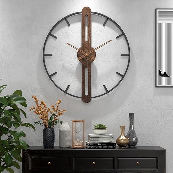 Modern Walnut Wall Clock Silent 20in Decor