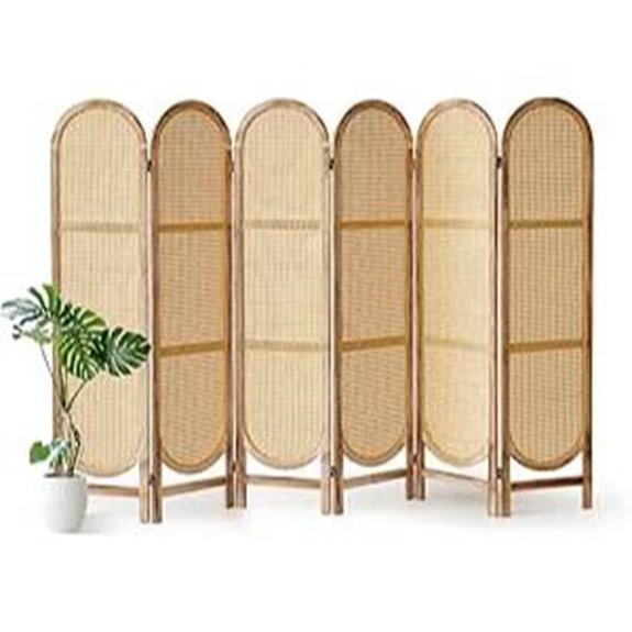 6-Panel Wooden Rattan Room Divider Screen