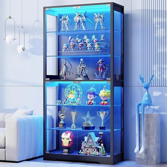 6-Tier Display Cabinet with Glass Doors and Lights