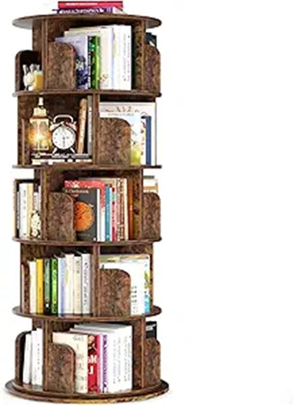 Rotating 5-Tier Spinning Bookcase for Small Spaces