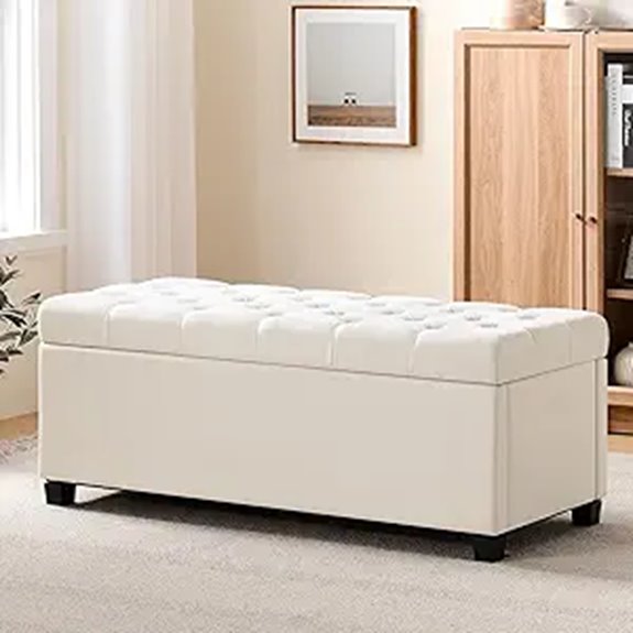 Upholstered Storage Ottoman Bench with Safety Hinge