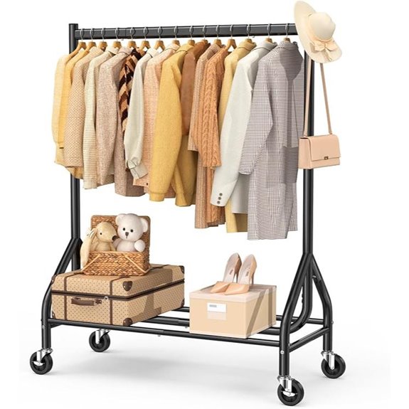 Heavy Duty Rolling Clothes Rack with Shelves