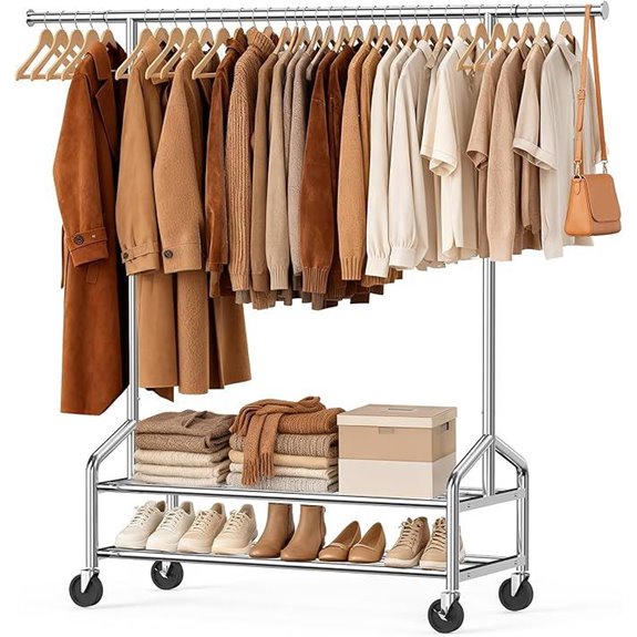 Heavy Duty Rolling Clothes Rack with Shelves