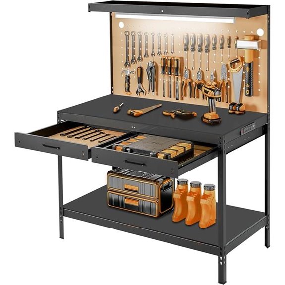 Heavy Duty Garage Workbench with Drawers and Hooks