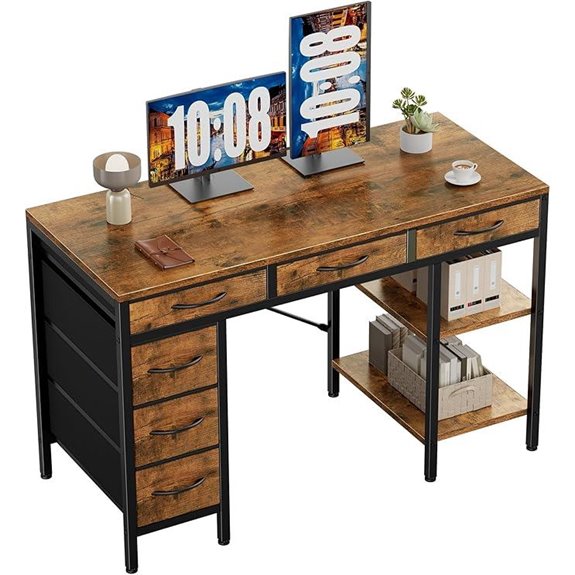 Sweetcrispy 47 Computer Desk with Drawers and Shelves