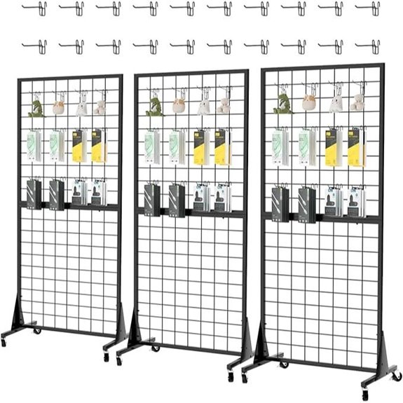 3-Pack 2'x5.5' Gridwall Display Stands with Hooks