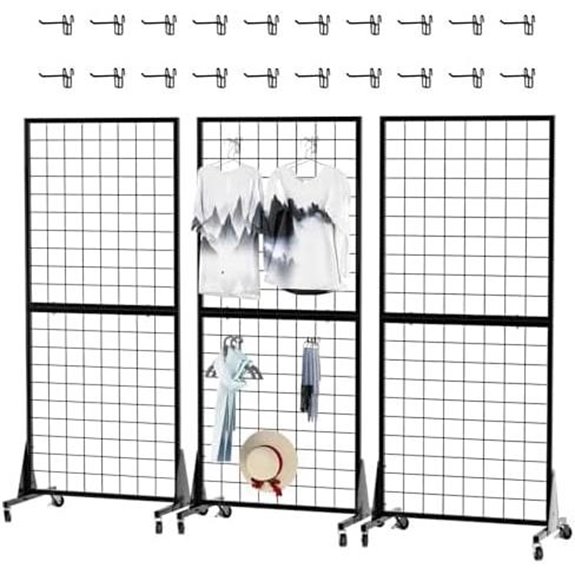3-Pack Wire Grid Wall Panels with Wheels