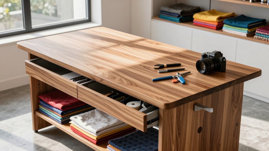top fabric cutting table storage