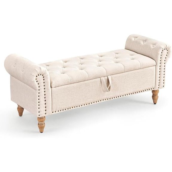 Furniliving 51” Upholstered Storage Bench with Button-Tufted