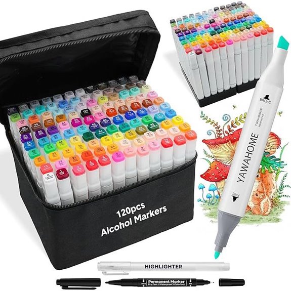 120-Color Alcohol Markers Set for Artists and Kids