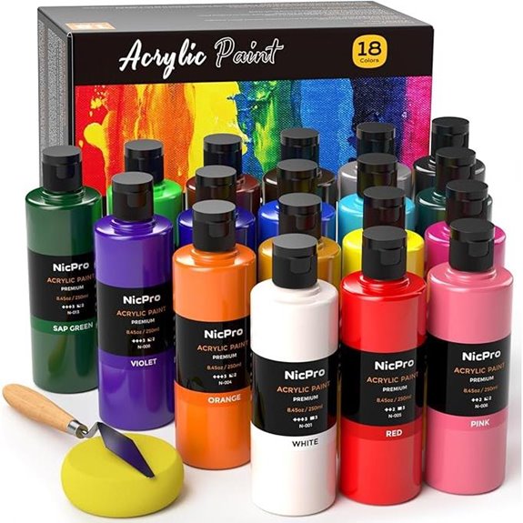 Nicpro 18-Color Large Acrylic Paint Set with Color Wheel