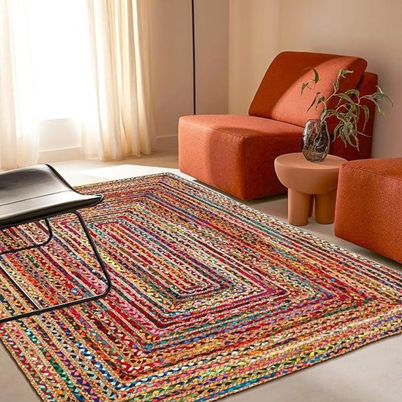 Colorful Handwoven Jute Boho Area Rug