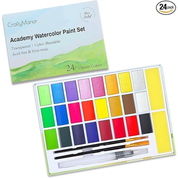 24-Color Watercolor Paint Set with Brushes and Metallics
