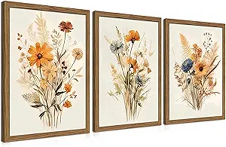 Vintage Wildflower Canvas Wall Art Set of 3
