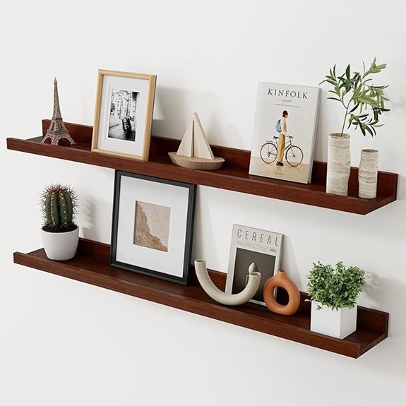 Floating Wall Shelves Walnut Set of 2