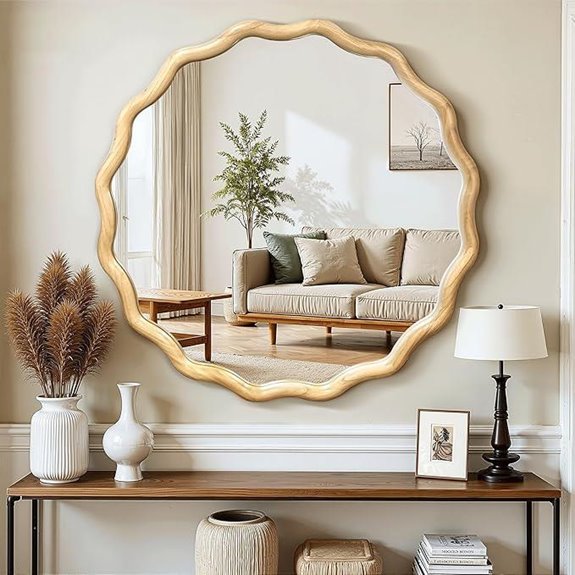 Wavy Round Wooden Wall Mirror 24 Inch