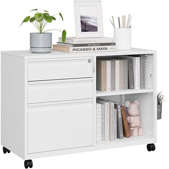 MIIIKO 3-Drawer White Filing Cabinet with Lock