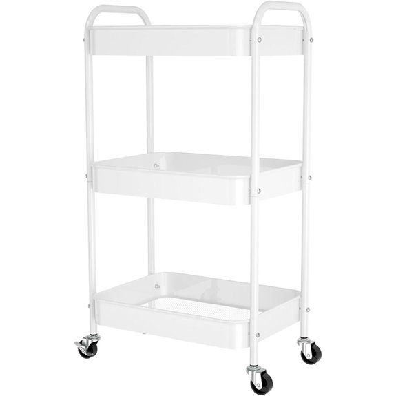 3-Tier Metal Rolling Storage Cart (White)