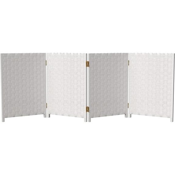 Red Lantern 2 ft. Short Woven Fiber Folding Screen - 4 Panel - White