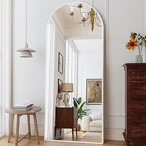 white arched mirror stand