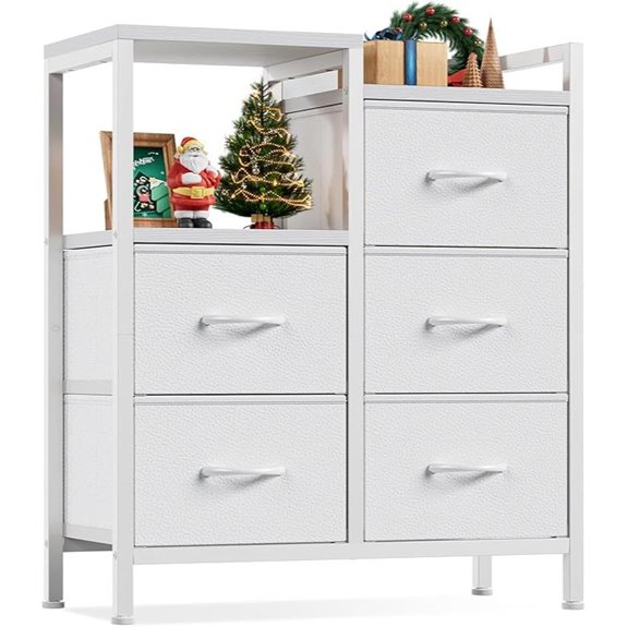 Furnulem 5-Drawer White Bedroom Dresser with Storage
